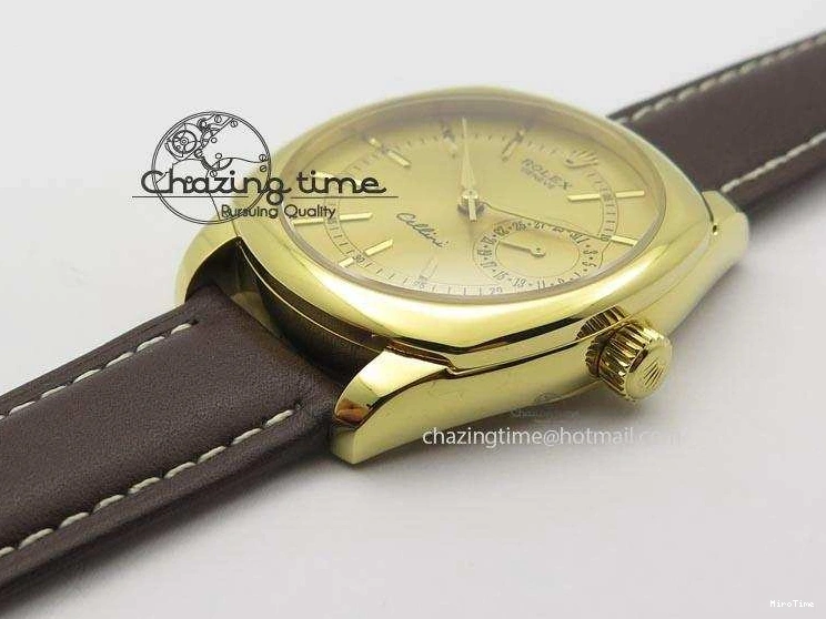 MiroTime 0505 Thermal Cellini Date YG Gold Sticks Dial On Brown Leather Strap A 3885